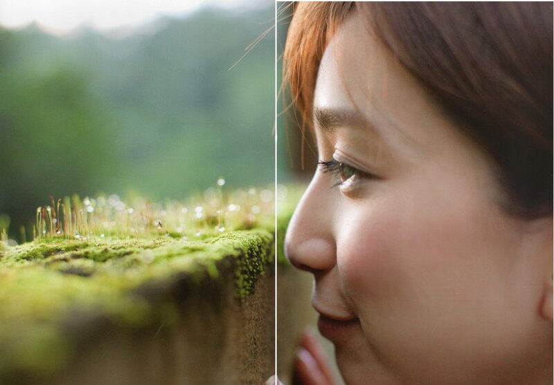 woman and moss in nature