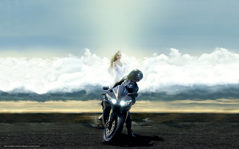 Woman and Motorcyclist — White, Dramatic