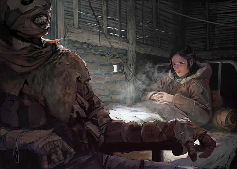 Woman and Mummy in Hut