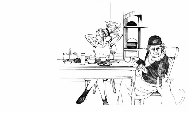 Woman and Old Man at Table