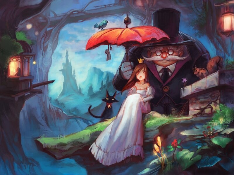 Woman and Old Man in Forest