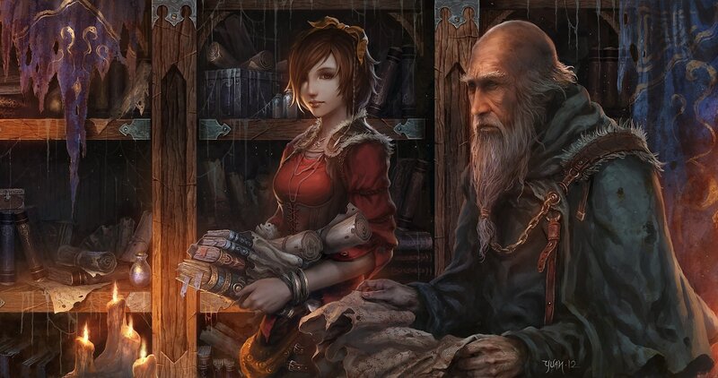Woman and Old Man in Room