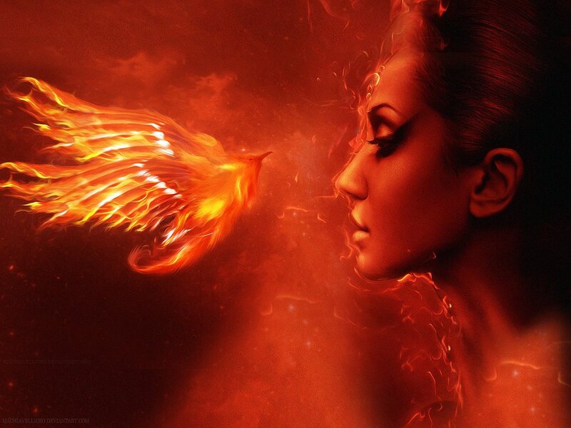 Woman and Phoenix Bird — Red