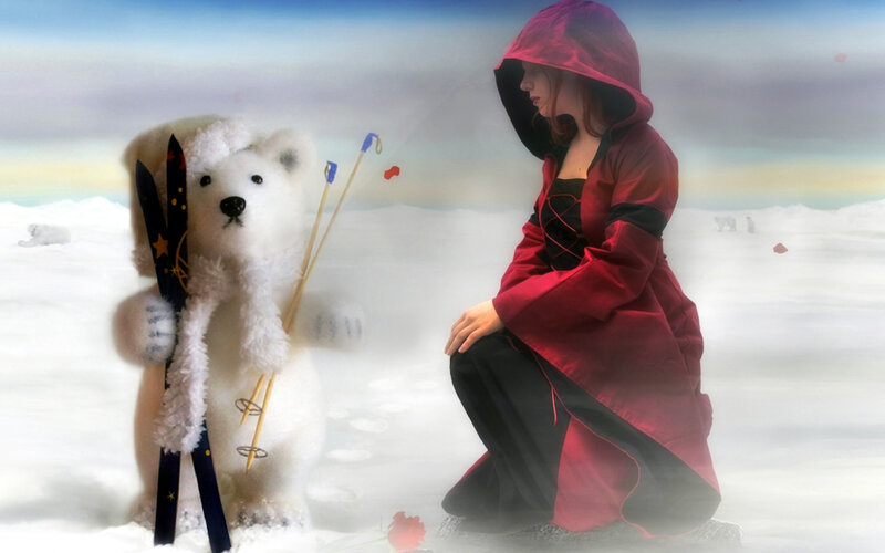 Woman and Polar Bear — Red