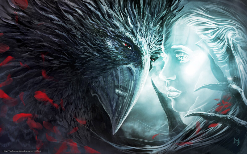 Woman and Raven Face