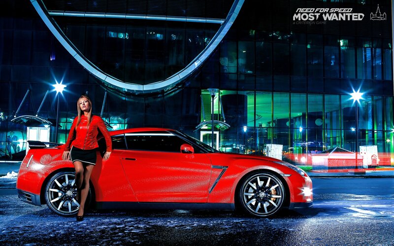 Woman and Red Sports Car — Dramatic