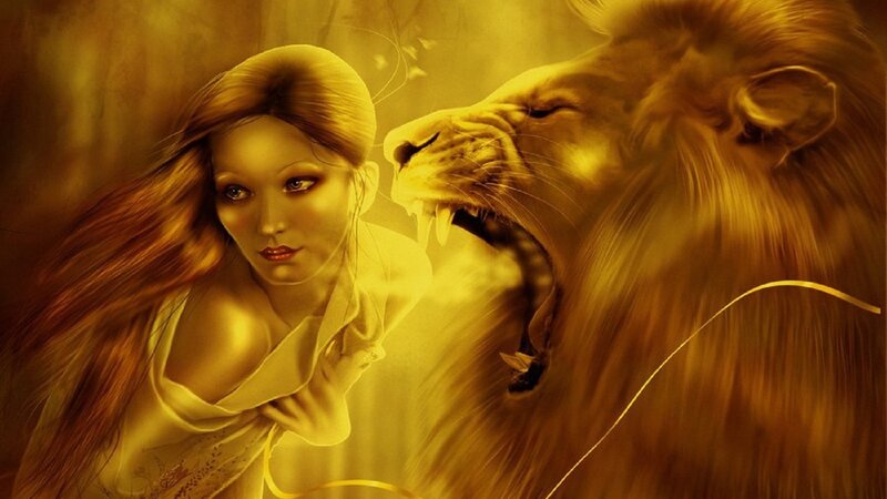 Woman and Roaring Lion
