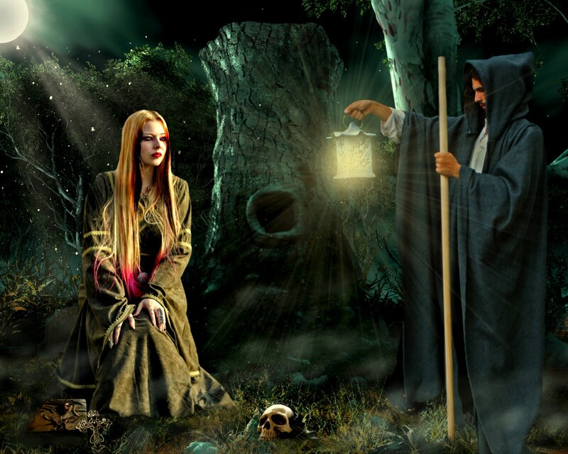 Woman and Robed Figure