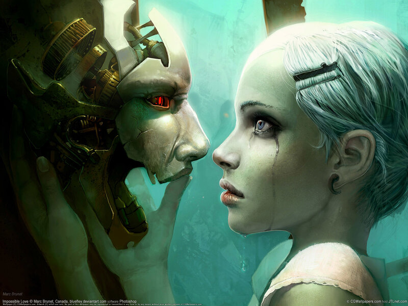 Woman and Robot Face