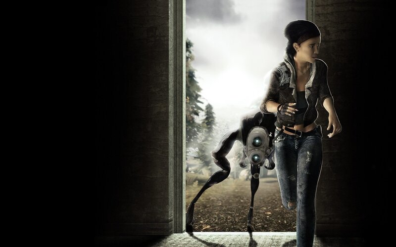 Woman and Robot in Doorway