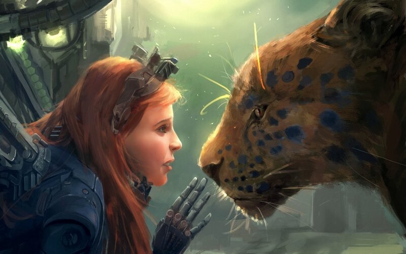 Woman and Robotic Leopard