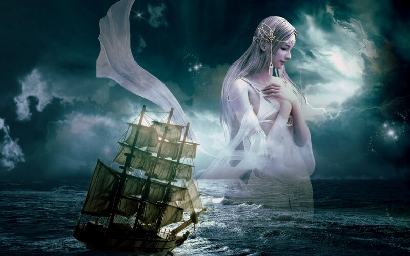 Woman and Ship at Sea