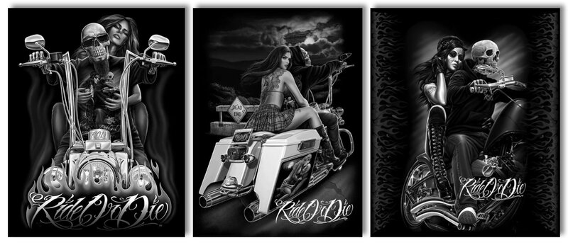 Woman and Skeleton on Motorcycle