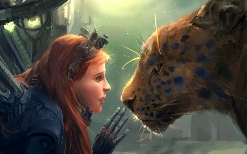 Woman and Spotted Leopard