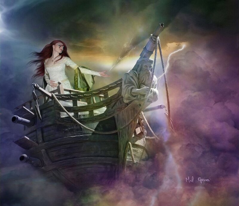 Woman and Statue on Ship