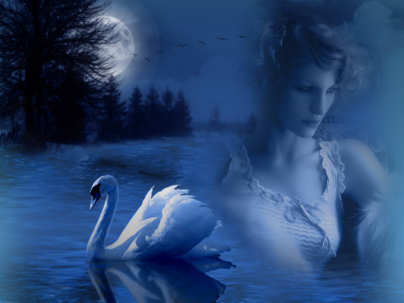 Woman and Swan — Blue
