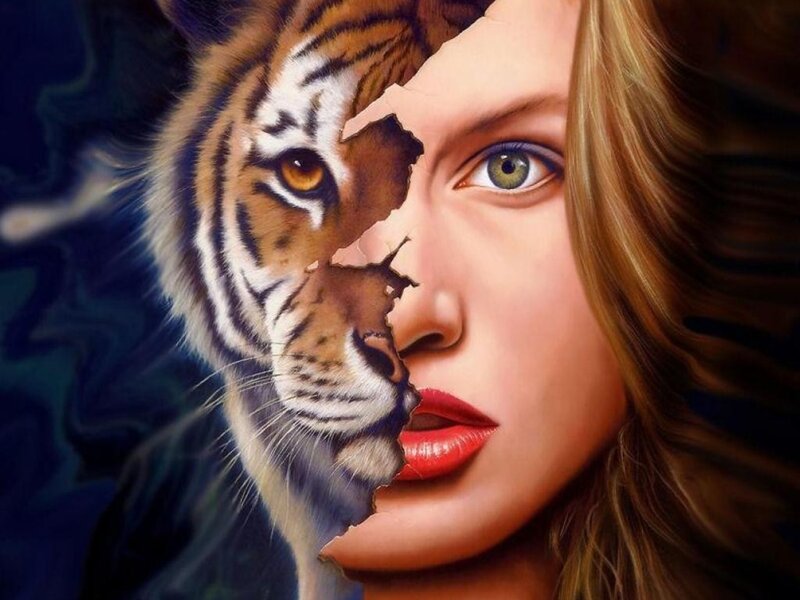 Woman and Tiger Face