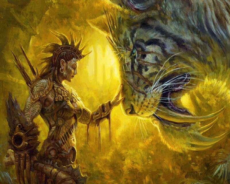 Woman and Tiger Face — Yellow