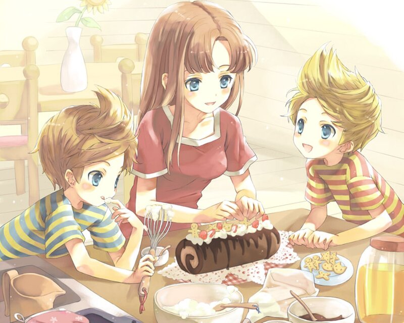 Woman and Two Boys Baking
