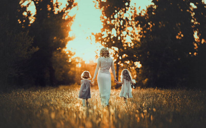 Woman and Two Children — Gold
