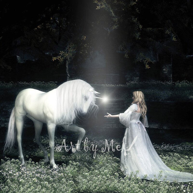 Woman and Unicorn — White