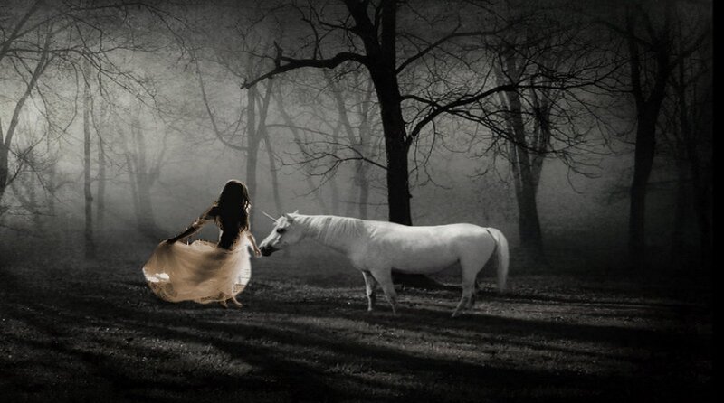 Woman and White Horse — Black