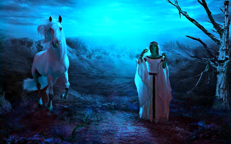 Woman and White Horse — Blue