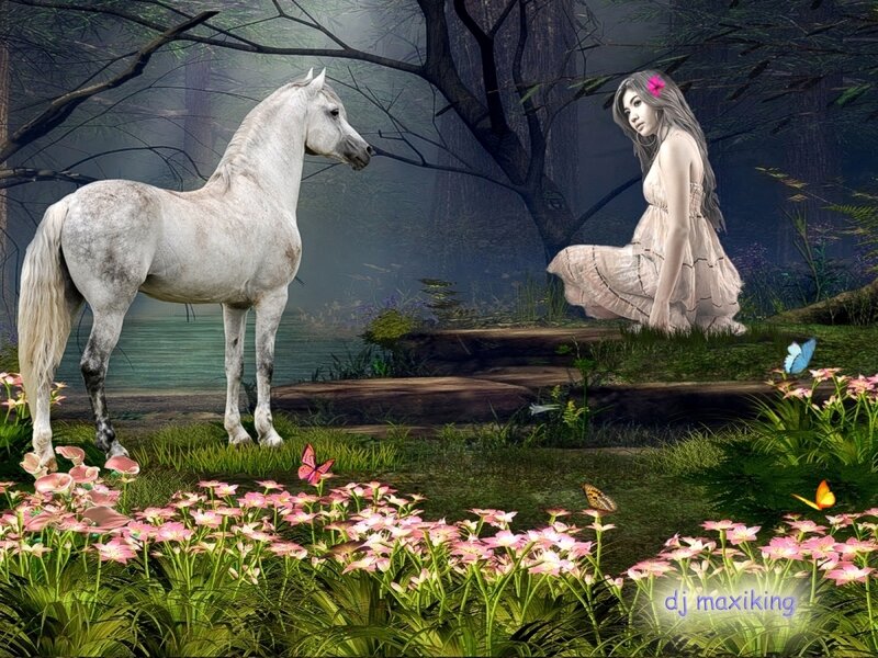 Woman and White Horse — Green