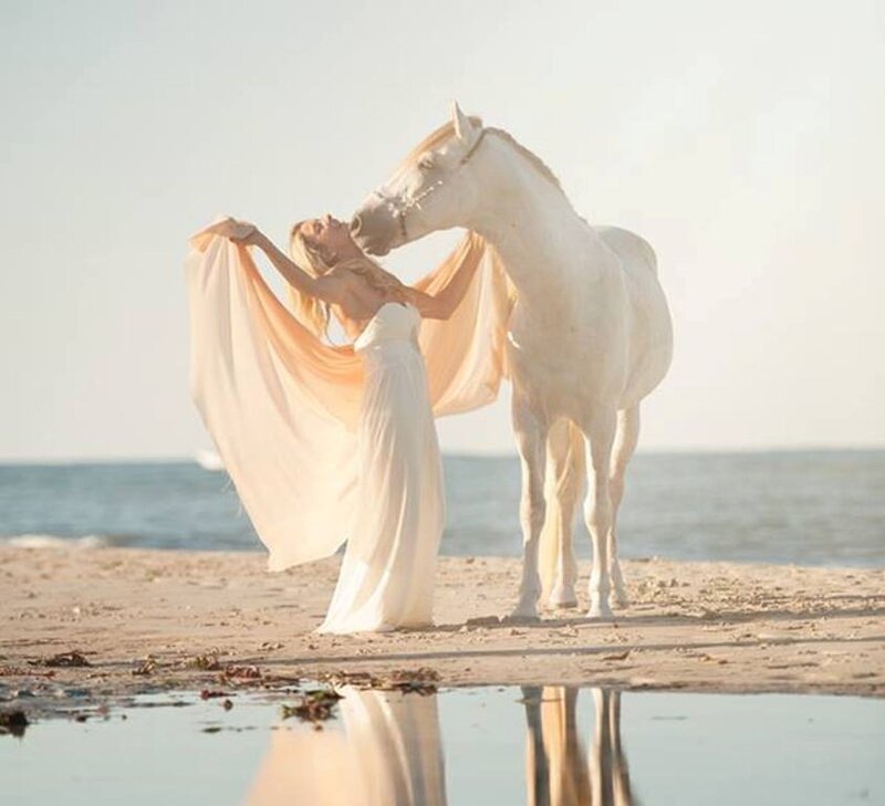Woman and White Horse — Serene