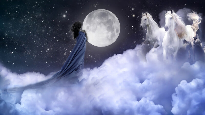 Woman and White Horses — Blue