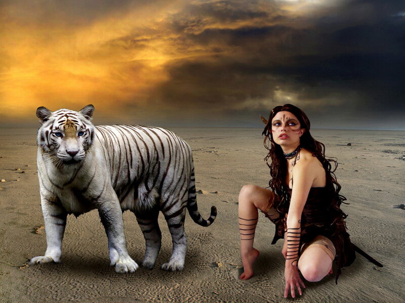 Woman and White Tiger — Brown
