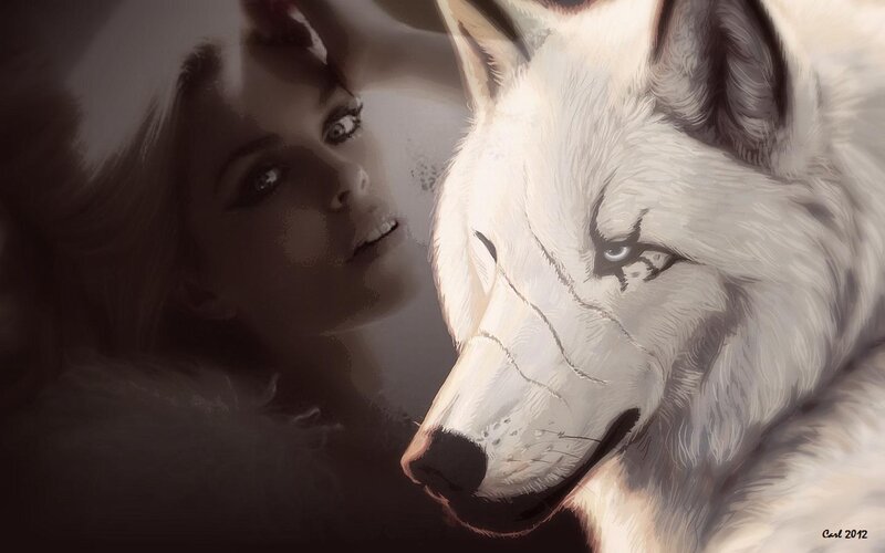 Woman and White Wolf — Dramatic