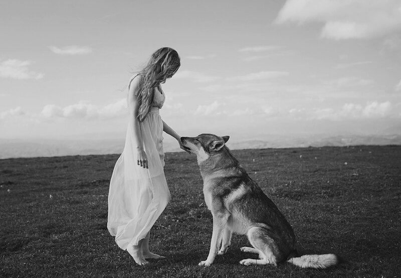 Woman and Wolf Dog