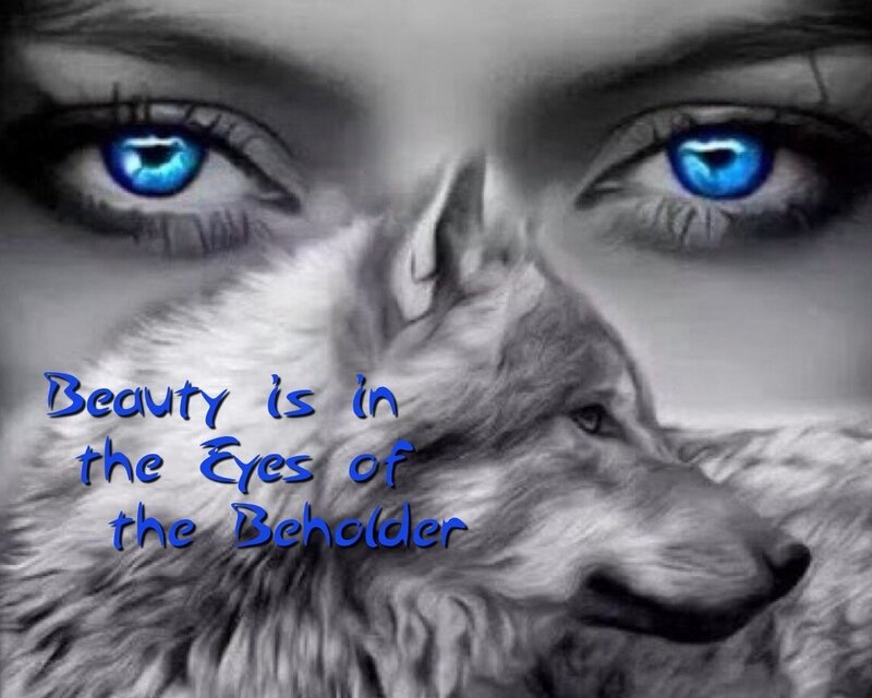 Woman and Wolf Face — Blue