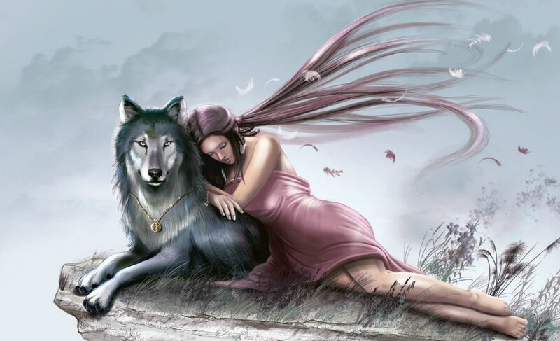 Woman and Wolf — Gray, Serene