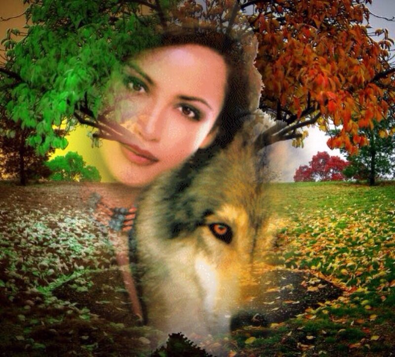 Woman and Wolf — Green, Serene