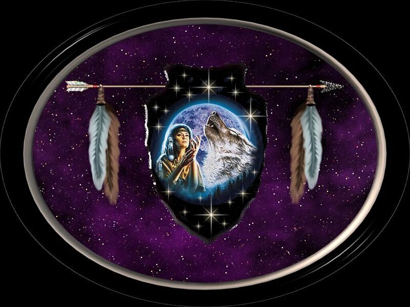 Woman and Wolf Howling — Purple
