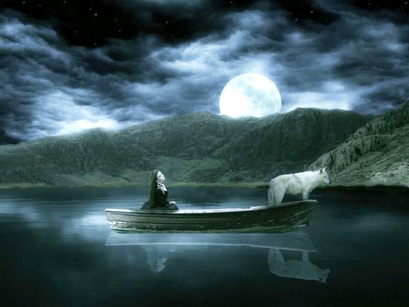 Woman and Wolf in Boat