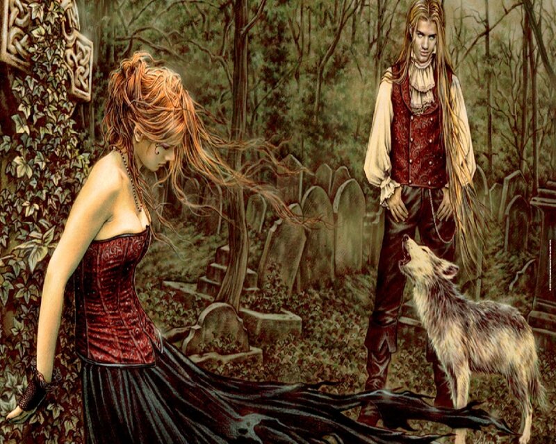 Woman and Wolf in Graveyard