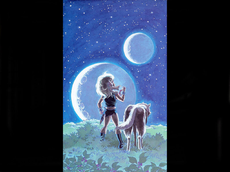 Woman and Wolf on Hill