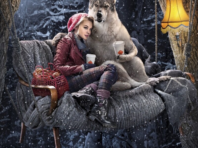 Woman and Wolf on Swing — Gray