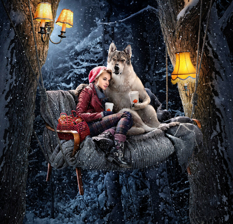 Woman and Wolf on Swing