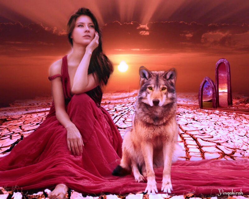 Woman and Wolf — Red