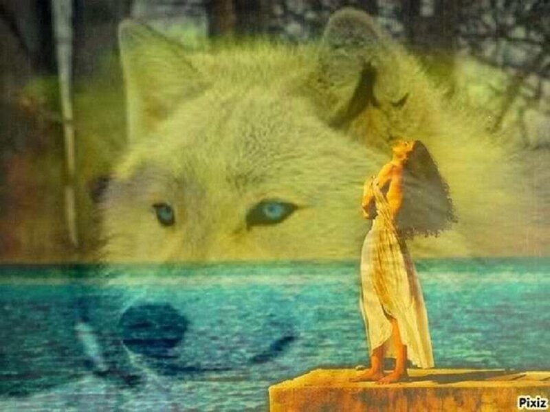 Woman and Wolf — Yellow, Serene