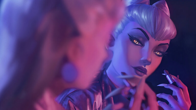 Woman Applying Lipstick — Purple, Dramatic