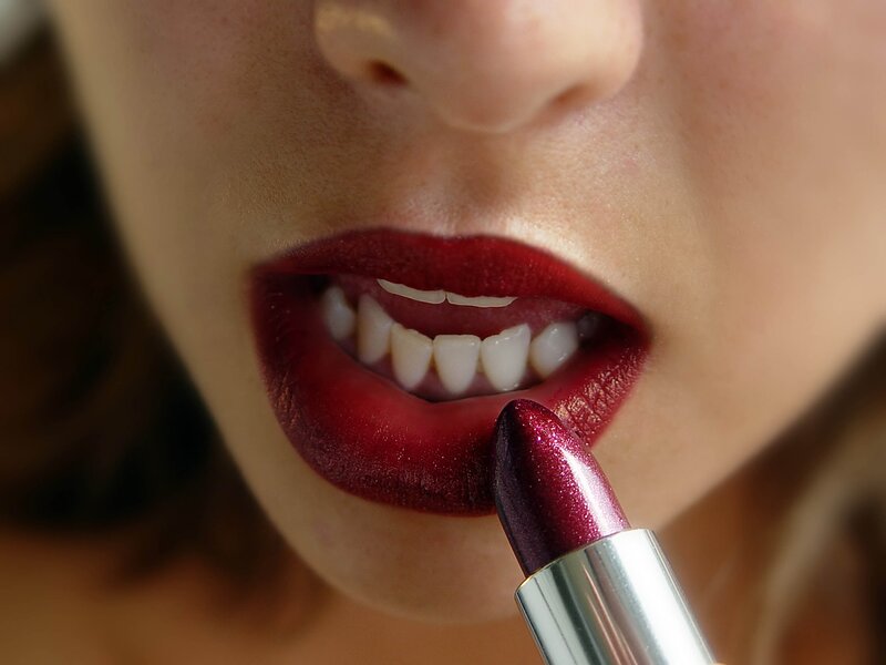 Woman Applying Lipstick — Red, Dramatic, Photograph, Lips