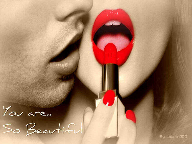 Woman Applying Lipstick — Red, Sensual