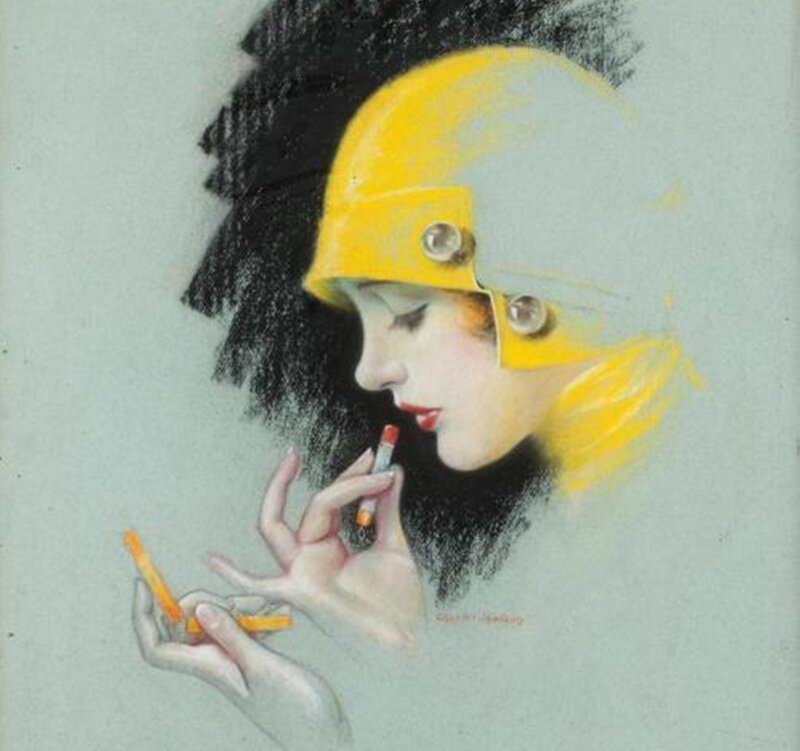 Woman Applying Lipstick — Yellow