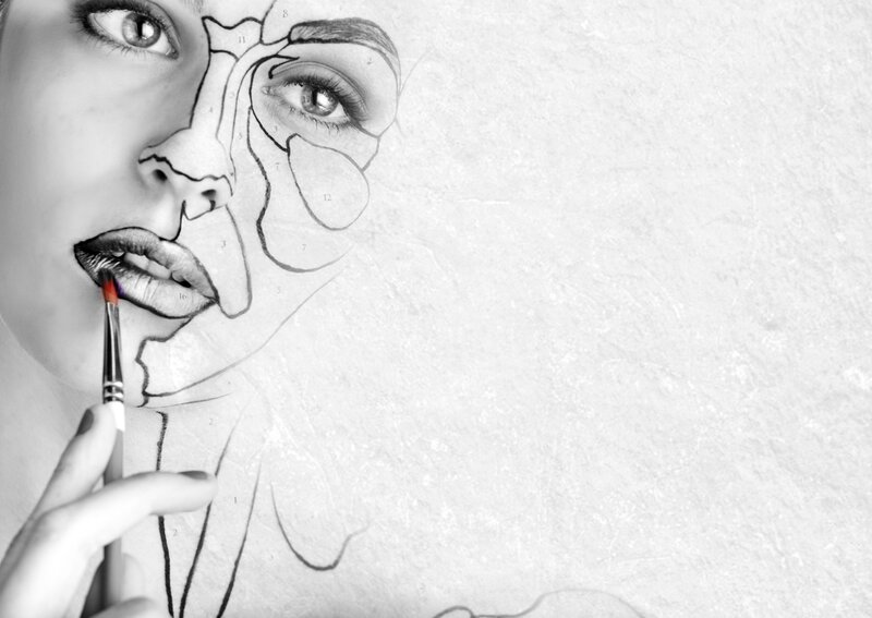 Woman Applying Makeup — Black, Dramatic, Illustration, Paintbrush
