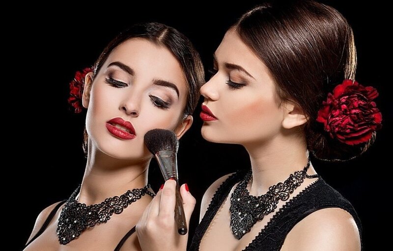 Woman Applying Makeup — Black, Dramatic, Photograph, Makeup Brush